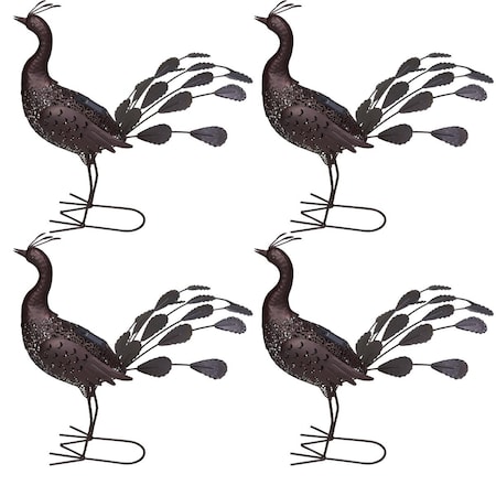 Pisos 22 in. Steel Animal Garden Peacock Metal Sculpture Statue w/Solar Light & Ground Stake, Bronze, 4PK PI2469783